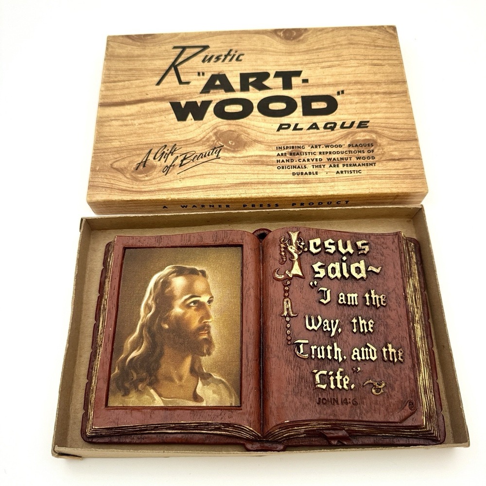 Vintage Resin Wall Hanging With Box Bookmark "Jesus said" Old Photo of Jesus 8x5